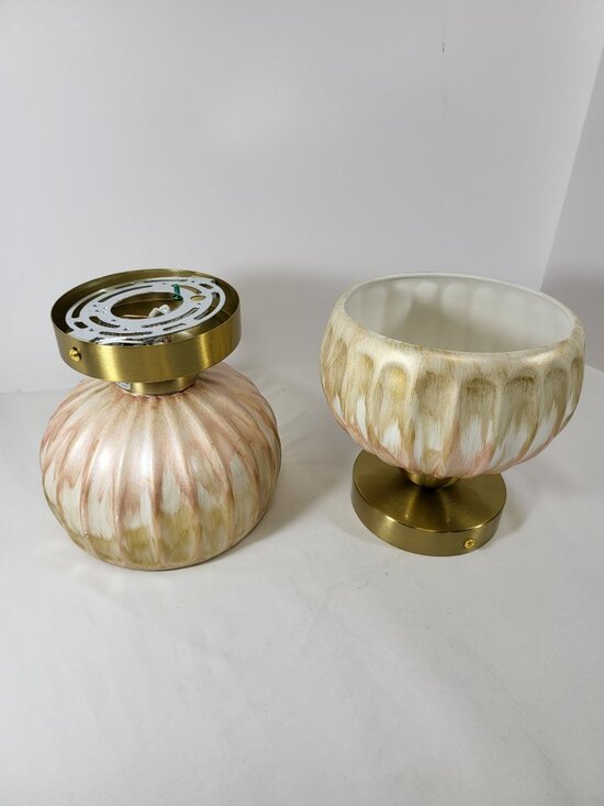 Other - Pair of Vintage Mid-Century Style Fluted Ceramic Semi-Flush Mount Ceiling Lights